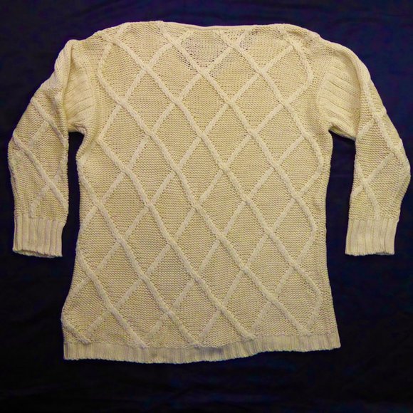WOMENS VINTAGE YELLOW SWEATER KAPALUA 100% COTTON WINDOWPANE KNIT SOFT M 8/10 - Picture 3 of 3